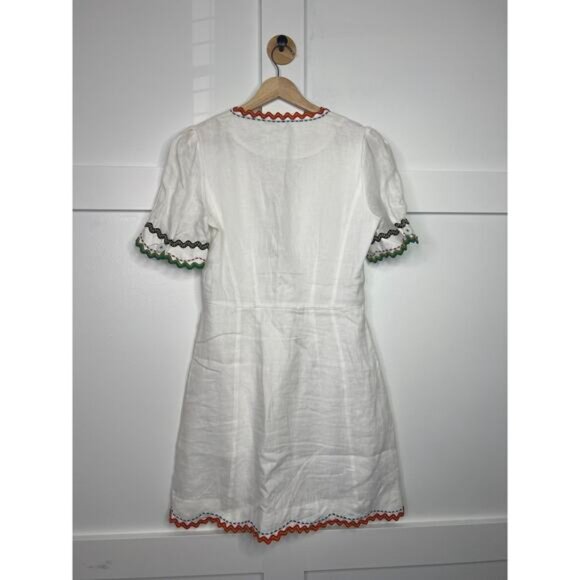 NEW Saloni Marlee Embroidered Scallop-Edge Embroidered Linen Dress White Size: 4 - Picture 7 of 8